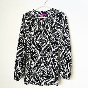 Lilly Pulitzer Silk Elsa Blouse Black & White Size Small 100% Silk Top